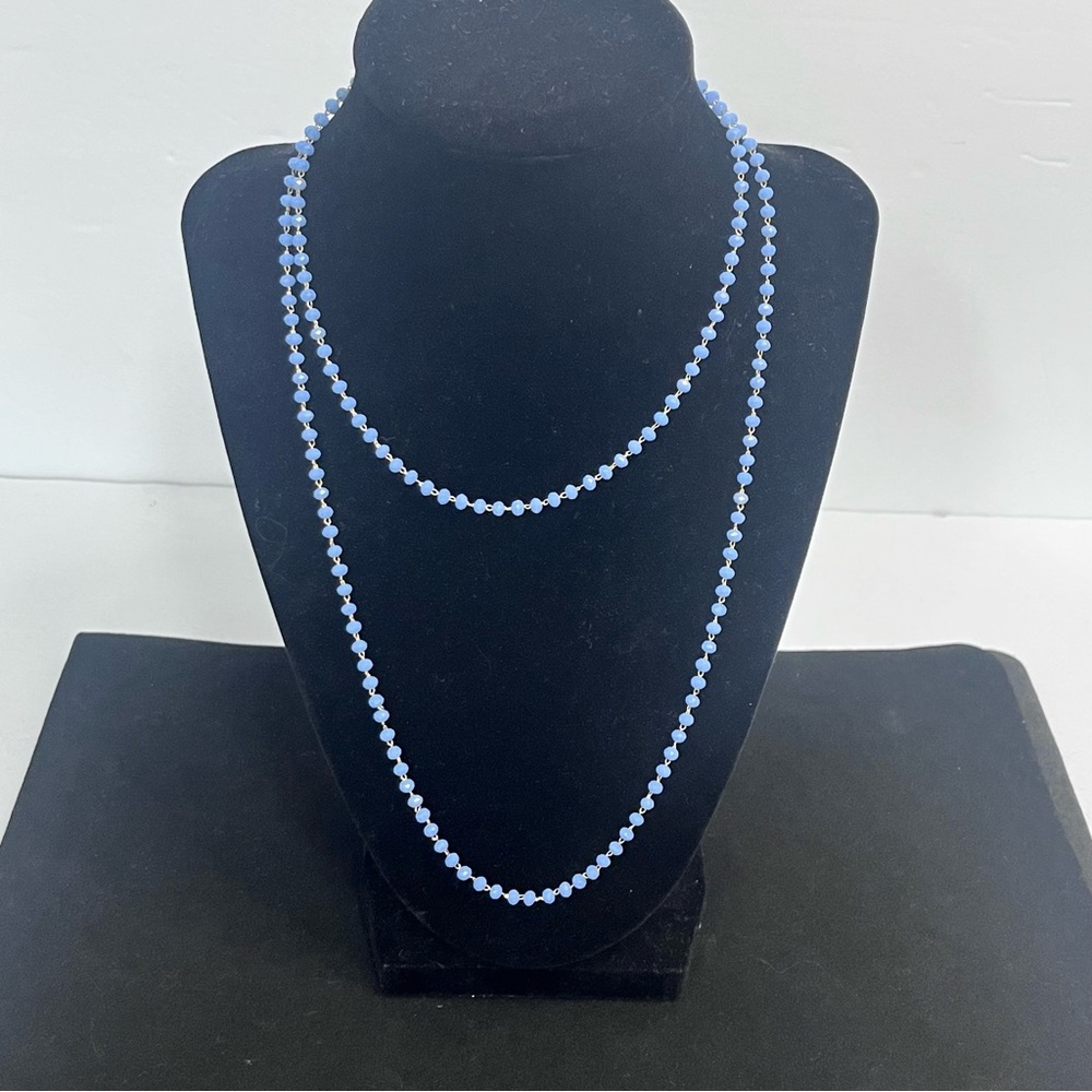 long strand small faceted light blue pastel beads delicate elegant subtle